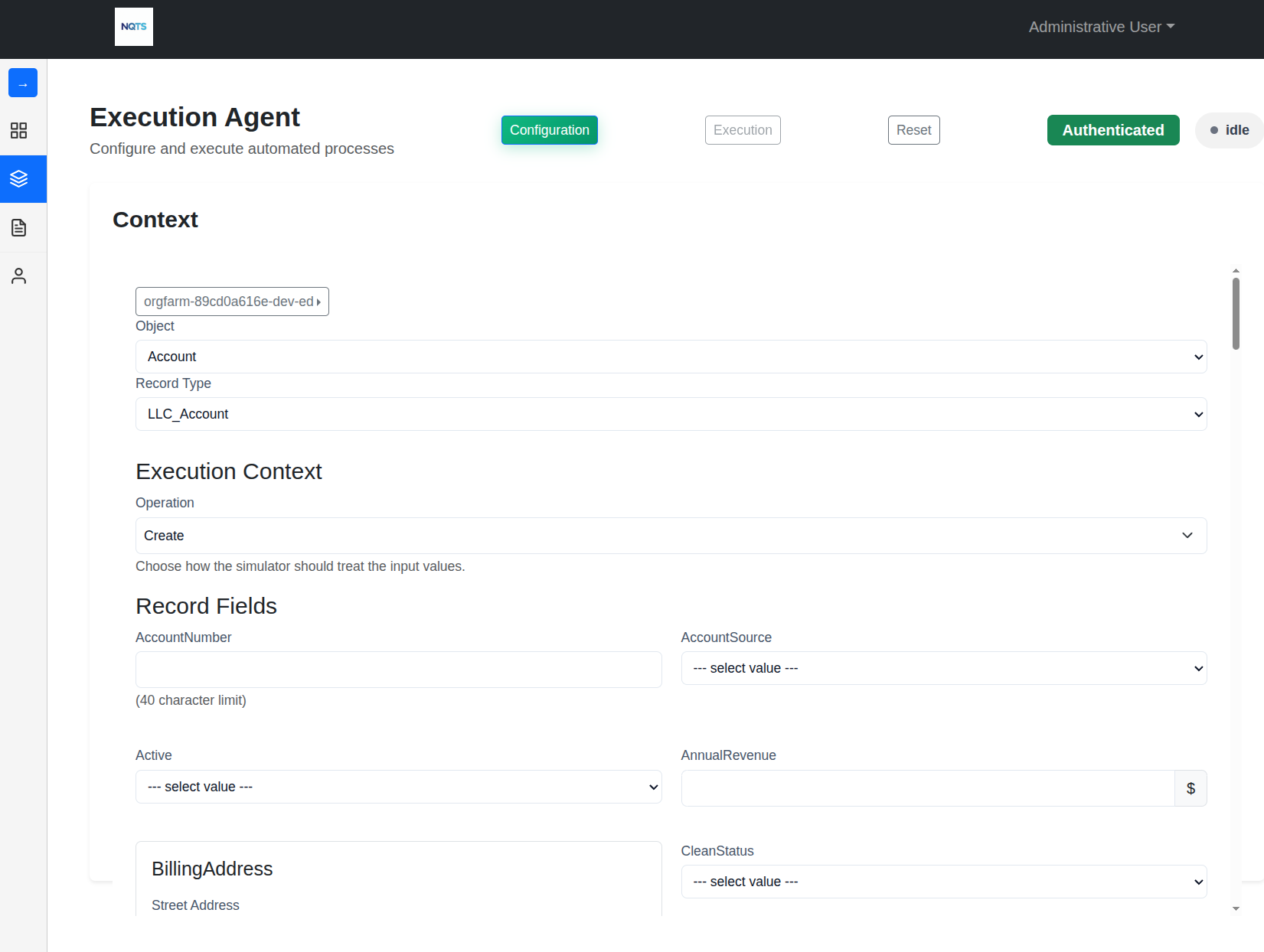Screenshot 1: NQTS Configuration View